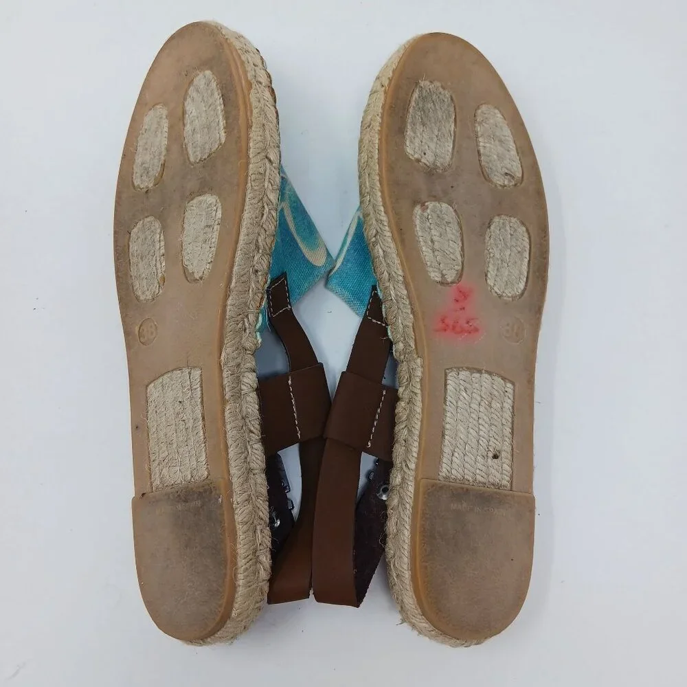 Sundias Espadrille Sandals Floral Canvas Leather Straps Size EU 38